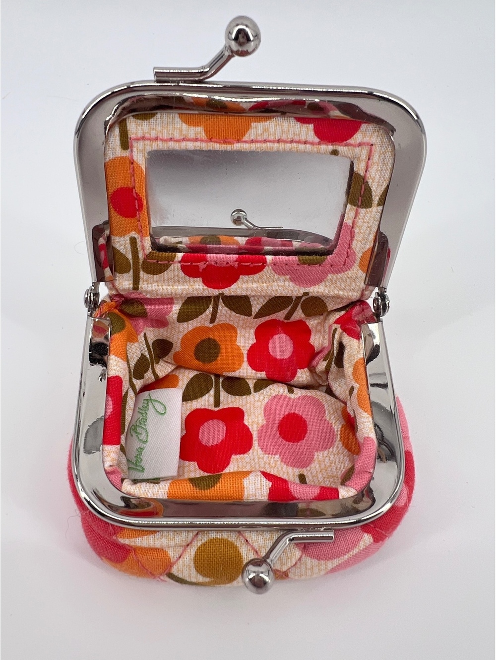 Vera Bradley Mod Floral Pink Kisslock Coin Purse Cosmetic Case Mirror Vintage